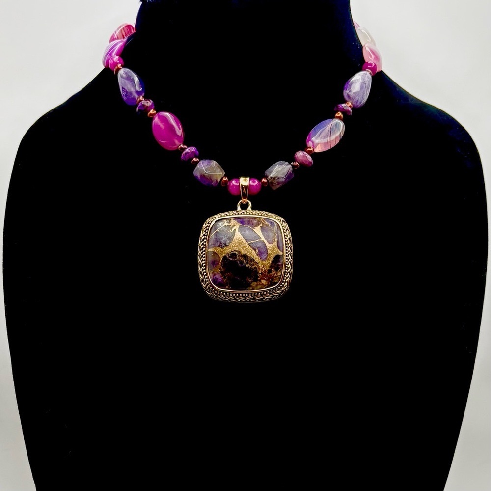 Studio Barse Bronze Infused Amethyst Pendant & Beaded Gemstone Necklace